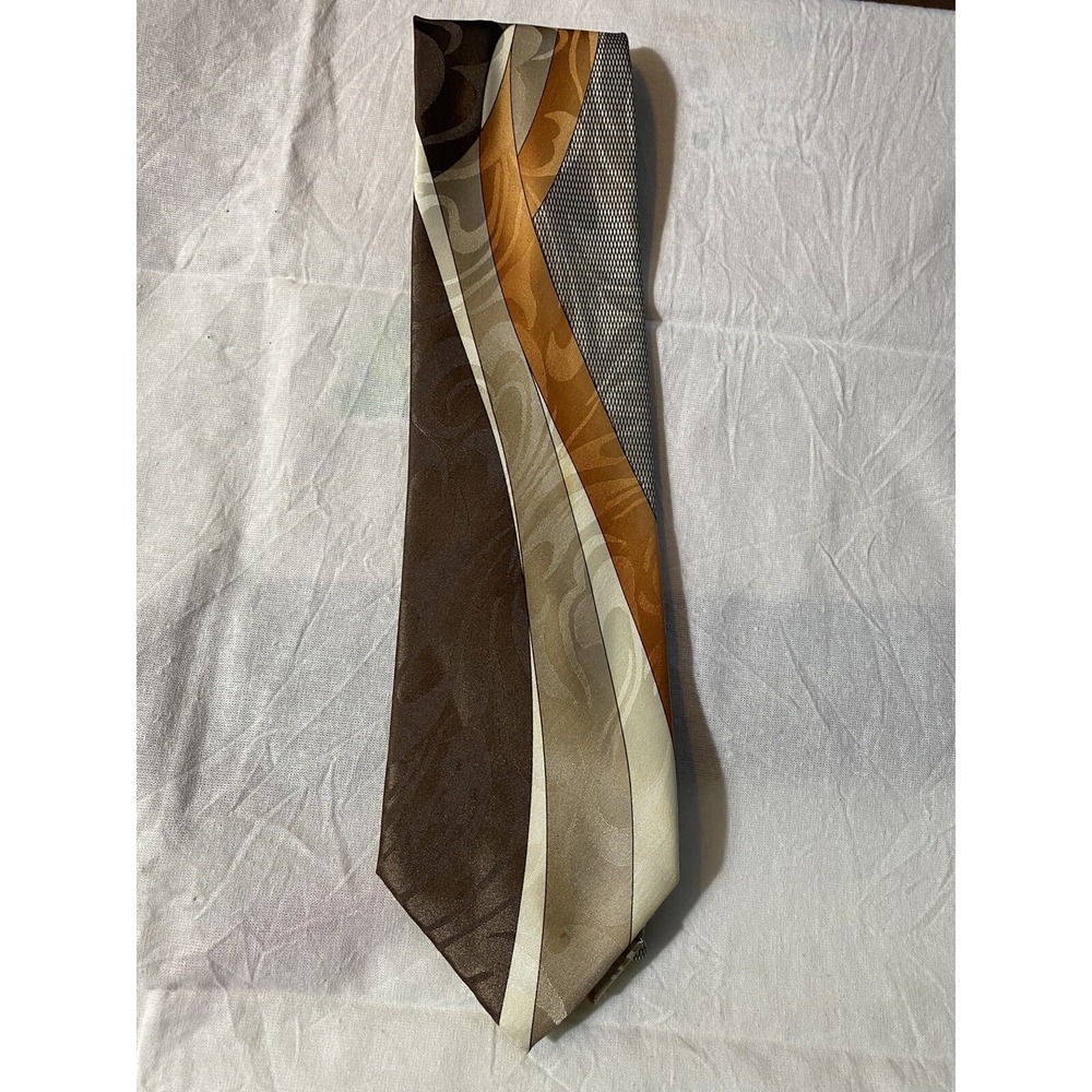 Peebles Clothing Co Mens Necktie Brown Tan Cream Abstract Geometric Silk Blend